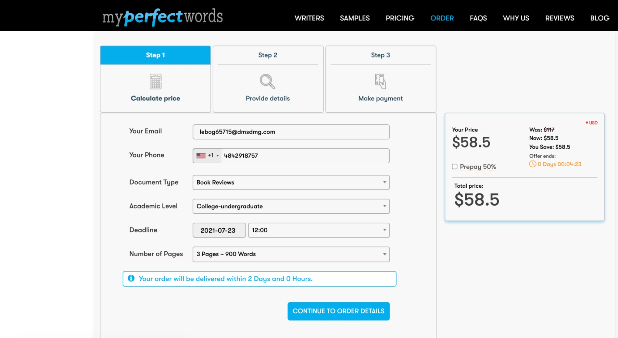 MyPerfectWords order form